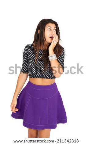 Beautiful woman doing different expressions in different sets of clothes: ywning