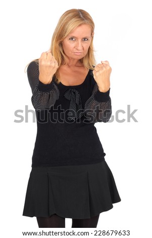 Beautiful woman doing different expressions in different sets of clothes: boxing