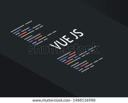 Vue JS programming language coding software with single page application technology vector illustration