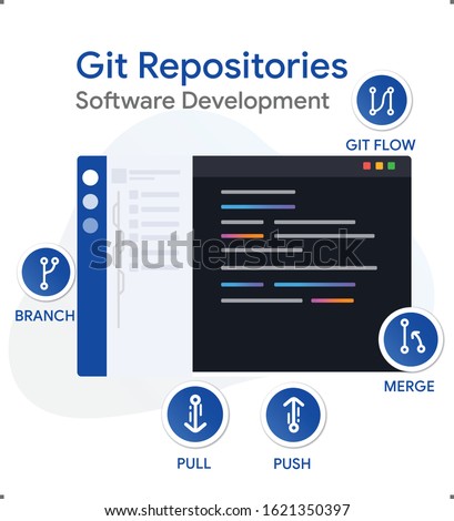 GUI git repositories software software development with command code and graphic user interface. illustration vector