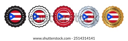 Made in Puerto rico set of sign stamp badge, with varian color red, silver, gold, black suitable for products manufactured, military, agriculture or food vector illustration eps editable text