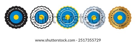 Made in palau set of sign stamp badge, with varian color blue, silver, gold, black suitable for products manufactured, military, agriculture or food vector illustration eps editable text