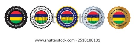 Made in mauritius set of sign stamp badge, with varian color green, silver, gold, black suitable for products manufactured, military, agriculture or food vector illustration eps editable text