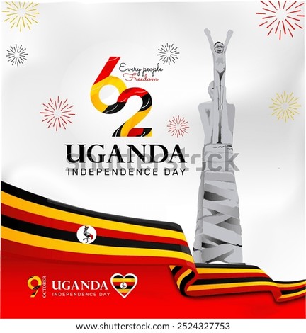 Logo banner design 62th the National Day Uganda ,happy independence day Uganda with flag ribbon ornament red, yellow, black color white isolated background vector illustration eps editable text