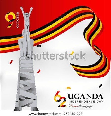 Logo banner design 62th the National Day Uganda ,happy independence day Uganda with flag ribbon ornament red, yellow, black color white isolated background vector illustration eps editable text