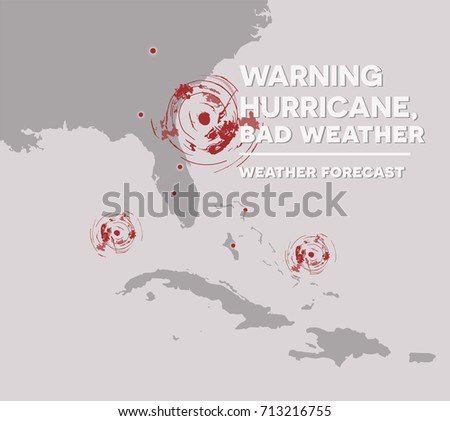 Hurricane track and path prediction with maps area of florida, georgia, atlanta, Jose, Bahamas island