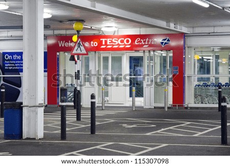 GALASHIELS, SCOTLAND - JULY 29: the entrance to a Tesco Extra store on July 29, 2012 in Galashiels, Scotland. Tesco Group recorded pre-tax profits of Ã?Â£3.54bn for the year to August 25, 2012.
