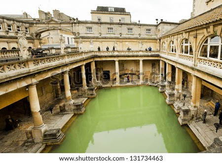 BATH, ENGLAND - MARCH 1: the Roman Baths on March 1, 2013 in Bath, England. The Roman Baths received 975,096 visitors in 2011, the 15th most visited paid attraction in England.
