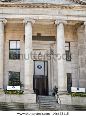 DUBLIN, IRELAND - MAY 25: the exterior of the Department of Justice building on May 25, 2013 at St. Stephen\'s Green in Dublin, Ireland. The Department of Justice had a budget of Ã?Â£1.2bn in 2012-13.