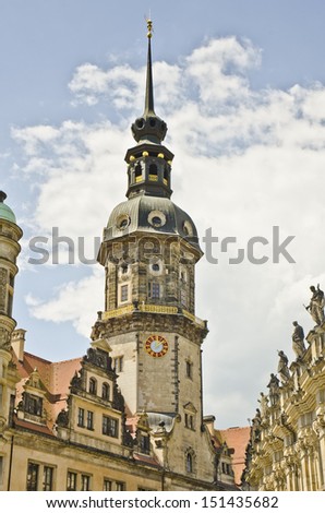 DRESDEN, GERMANY - JUNE 11: the Cathedral of the Holy Trinity on June 11, 2013 in Dresden, Germany. The Cathedral was completed in 1743 in order to counterbalance the Protestant Church of Our Lady.