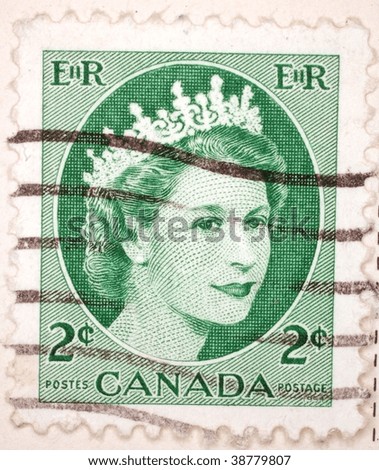 CANADA - CIRCA 1953: A stamp printed in Canada shows image of Queen Elizabeth II, series, circa 1953