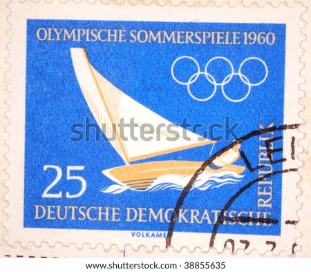 EAST GERMANY - CIRCA 1949: A stamp printed in East Germany shows image celebrating the 1960 Summer Olympics held in Rome, Italy, series, circa 1949