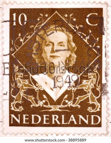 NETHERLANDS - CIRCA 1949: A stamp printed in Netherlands Antilles shows image of Queen Juliana, series, circa 1949