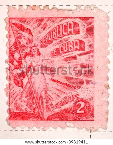 CUBA - CIRCA 1960: A stamp printed in Cuba shows image of a woman with Cuban cigars, series, circa 1960