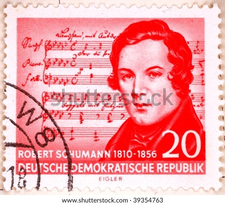 EAST GERMANY - CIRCA 1960: A stamp printed in East Germany shows image celebrating the life of Robert Schumann (1810-1856), the German composer, series, circa 1960