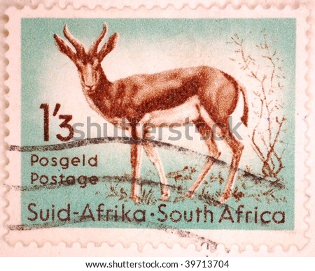 SOUTH AFRICA - CIRCA 1949: A stamp printed in South Africa shows image of an antelope, series, circa 1949
