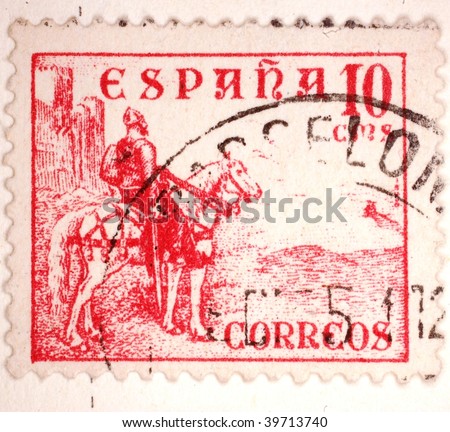 SPAIN - CIRCA 1946: A stamp printed in Spain shows image of a man on horseback, series, circa 1946