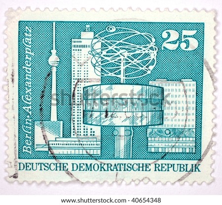 EAST GERMANY - CIRCA 1980: A stamp printed in East Germany shows image of the Alexanderplatz in Berlin, series, circa 1980