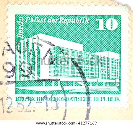 EAST GERMANY - 1982: A stamp printed in East Germany shows image of the Palace of the Republic in Berlin, series, 1982