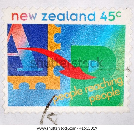 NEW ZEALAND - CIRCA 1973: A stamp printed in New Zealand shows message \