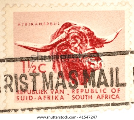 SOUTH AFRICA - CIRCA 1985: A stamp printed in South Africa shows image of a bull, series, circa 1985