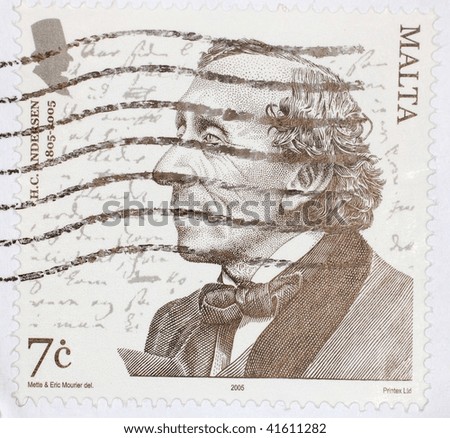 MALTA - CIRCA 2005: A stamp printed in Malta shows image of Hans Christian Andersen, the Danish author, series, circa 2005