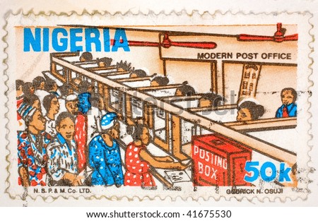 NIGERIA - CIRCA 1962: A stamp printed in Nigeria shows image of a modern post office, series, circa 1962