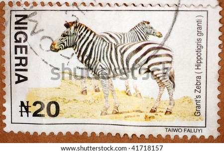 NIGERIA - CIRCA 2005: A stamp printed in Nigeria shows image of a zebra (Hippotigris granti), series, circa 2005