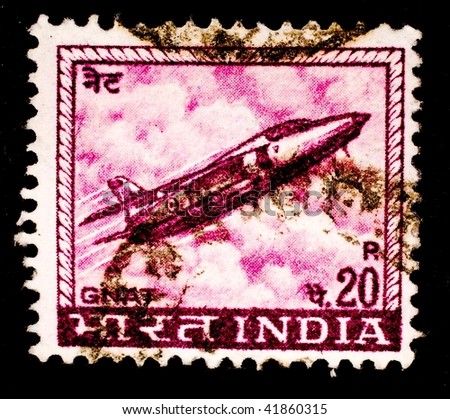 INDIA - CIRCA 1946: A stamp printed in India shows image of a Royal Air Force Folland Gnat aeroplane, series, circa 1946