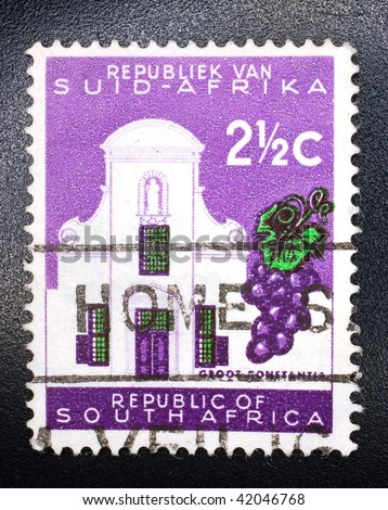SOUTH AFRICA - CIRCA 1965: A stamp printed in South Africa shows image of a the Groot Constantia wine estate, series, circa 1965