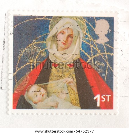 UNITED KINGDOM - CIRCA 2001: A stamp printed in the United Kingdom shows image of Mary and baby Jesus, circa 2001