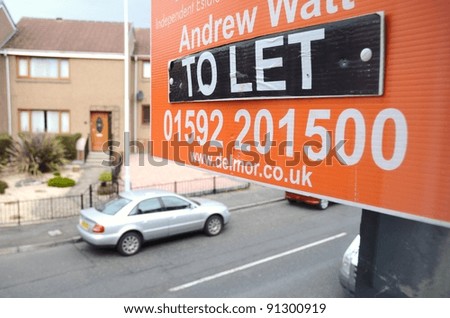 KIRKCALDY, UK - OCTOBER 22: a sign advertising a property for rent on October 22, 2011 in Kirkcaldy, UK. Savills predicts the UK will see rents rise by 4 per cent per annum until the end of 2016.