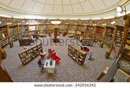 LIVERPOOL, UNITED KINGDOM - JUNE 23: interior of Central Library on June 23, 2014 in Liverpool, United Kingdom. Central Library is a Grade II listed building on the historic William Brown Street.