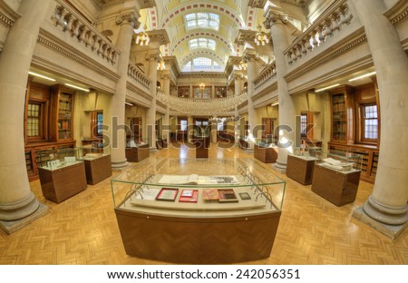 LIVERPOOL, UNITED KINGDOM - JUNE 23: interior of Central Library on June 23, 2014 in Liverpool, United Kingdom. Central Library is a Grade II listed building on the historic William Brown Street.