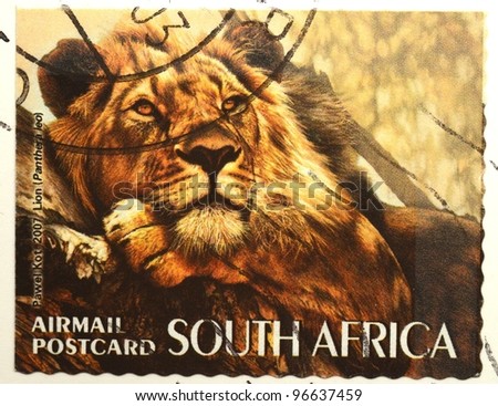 SOUTH AFRICA - CIRCA 2007: a stamp from South Africa shows image of a lion (Panthera leo), circa 2007
