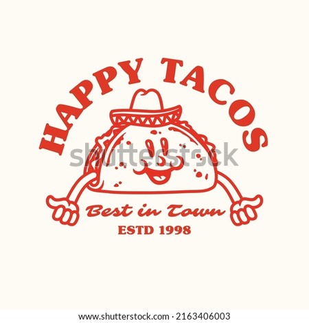 Hand Drawn Happy Tacos Logo Mascot Cartoon
