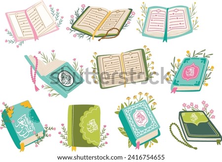 Quran Illustration with Asthetic Leaf Flower Decorative