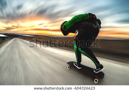 Similar – Image, Stock Photo Skateboard in full speed on ramp