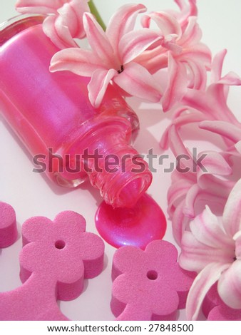 spilled nail polish and pink flowers