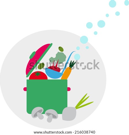 illustration of a cooking pot full of vegetables