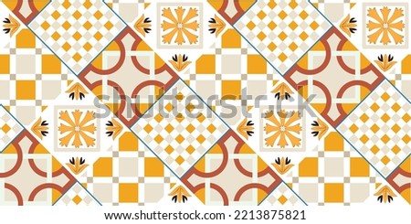 Abstract Geometric Tile Pattern Italian Sicily Style Moroccan Interior Design Perfect for Allover Fabric Print or Interior Kitchen Design Chic Sweet Color Combinations Florals Ornament Orange Beige