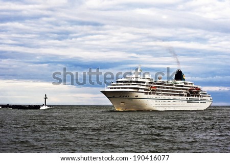 LITHUANIA - JUNE 26 : Cruise liner AMADEA enters the port Klaipeda on June 26 , 2012 , Lithuania.