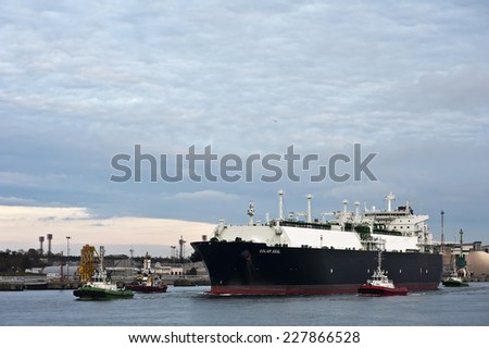 KLAIPEDA,LITHUANIA- OCT 31:GOLAR SEAL LNG Tanker in Klaipeda port  on October 31,2014 in Klaipeda,Lithuania. GOLAR SEAL IMO 9624914 is LNG Tanker, registered in Marshall Islands.