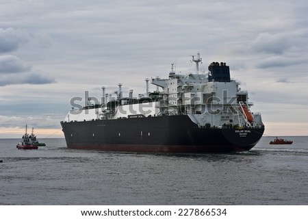 KLAIPEDA,LITHUANIA- OCT 31:GOLAR SEAL LNG Tanker in the sea  on October 31,2014 in Klaipeda,Lithuania. GOLAR SEAL IMO 9624914 is LNG Tanker, registered in Marshall Islands.