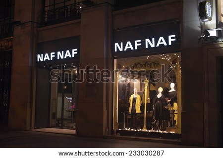 PARIS-NOV 23:NAF NAF store at night on November 23,2014 in Paris.NAF NAF represents an exceptional experience on the clothing market.