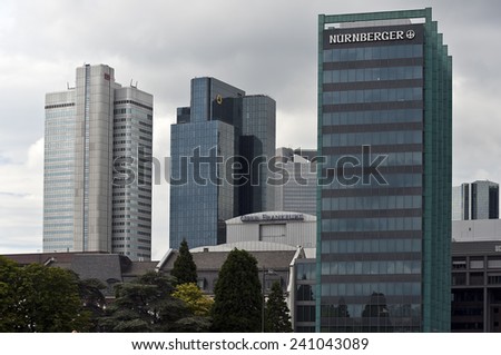 FRANKFURT,GERMANY-JUNE 28:view of the skyscrapers in Frankfurt on June 28,2014 in Frankfurt, Germany.