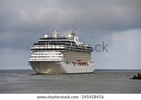 LITHUANIA-JUL 16:Cruise liner in the baltic sea on July 16,2014 in Lithuania.MS Marina- Oceania-class cruise ship, constructed in Italy for Oceania Cruises.