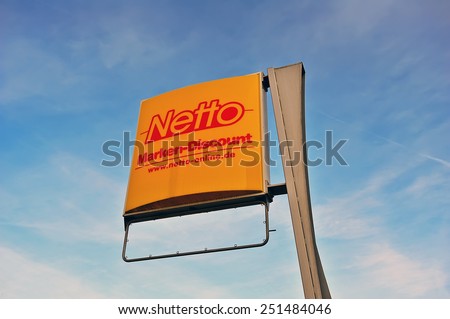 MAINZ,GERMANY-FEB 07:Netto discount store logo on February 07,2015 in Mainz,Germany.  It is part of Edeka Group, largest German supermarket corporation employing 250,000 people.