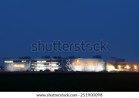 MAINZ,GERMANY-FEB 11:view on Martin furniture store at night on February 11,2015 in Mainz,Germany.