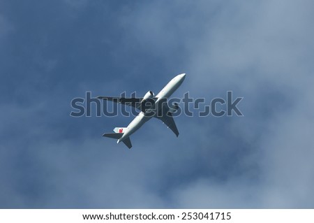 MAINZ,GERMANY-FEB 15:United Airlines airplane flight to Frankfurt airport on February 15,201 in Germany. United Airlines, Inc. is an American major airline headquartered in Chicago, Illinois